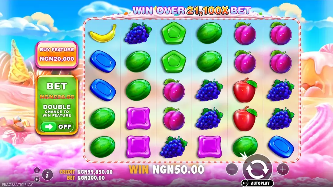 Symbols landing on a spin of Sweet Bonanza